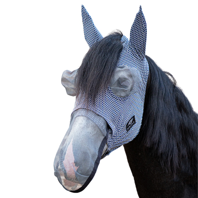 NOFLYNOCRY Fliegenmaske Navy-Muster Augennetz und Nasennetz 75% UV-Blocker  