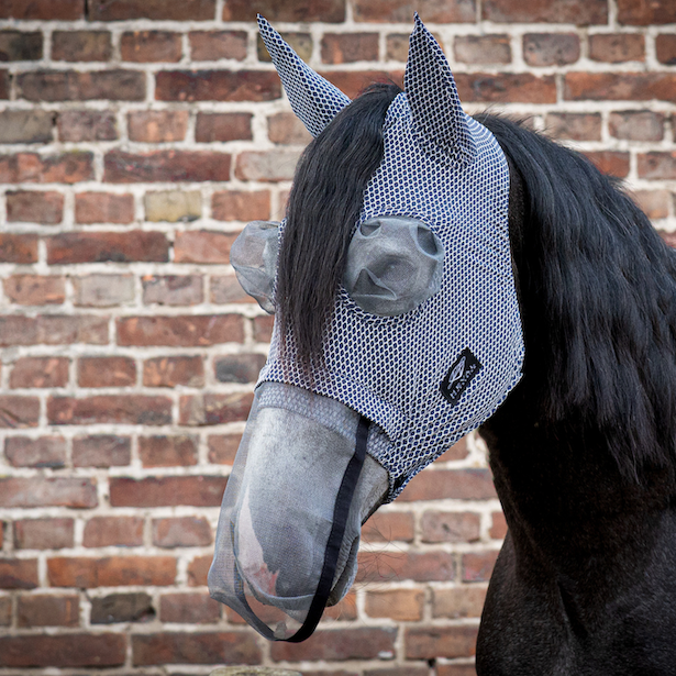 NOFLYNOCRY Fliegenmaske Navy-Muster Augennetz und Nasennetz 75% UV-Blocker  