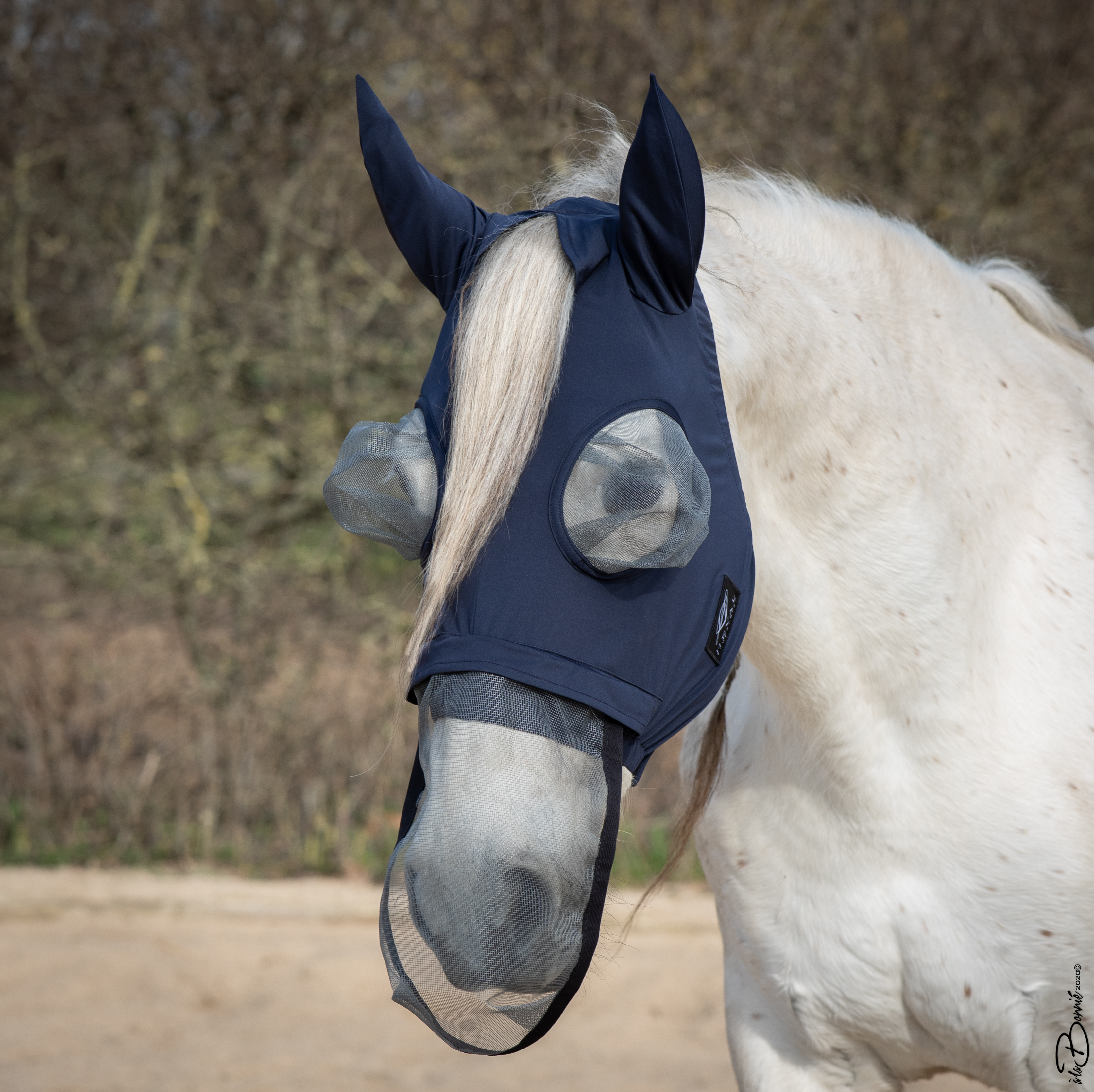 NOFLYNOCRY Fliegenmaske Navy  mit Augen- und Nasennetz  mit 75% UV Blocker 